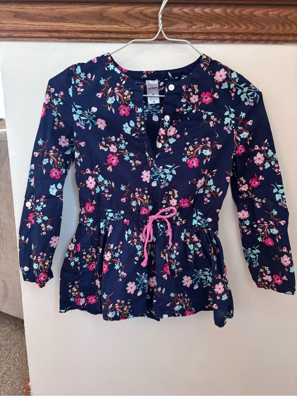 Carter’s Girls Size 6 Navy Floral Long Sleeve Peplum Blouse
